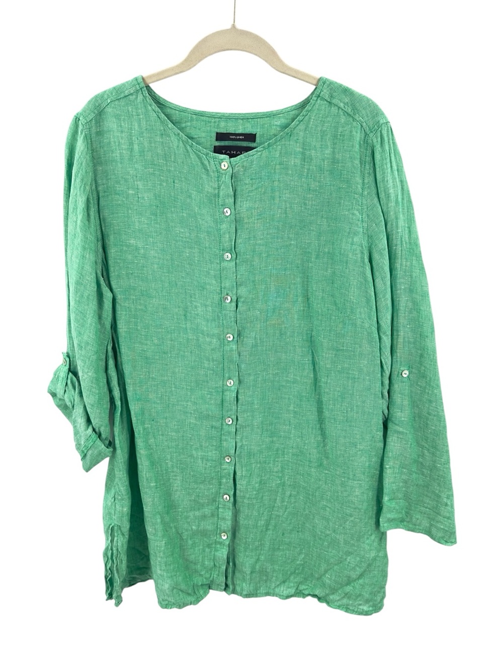 Tahari Linen Button Down Tunic Top Size 1X Beachy Coastal Lagenlook Capsule